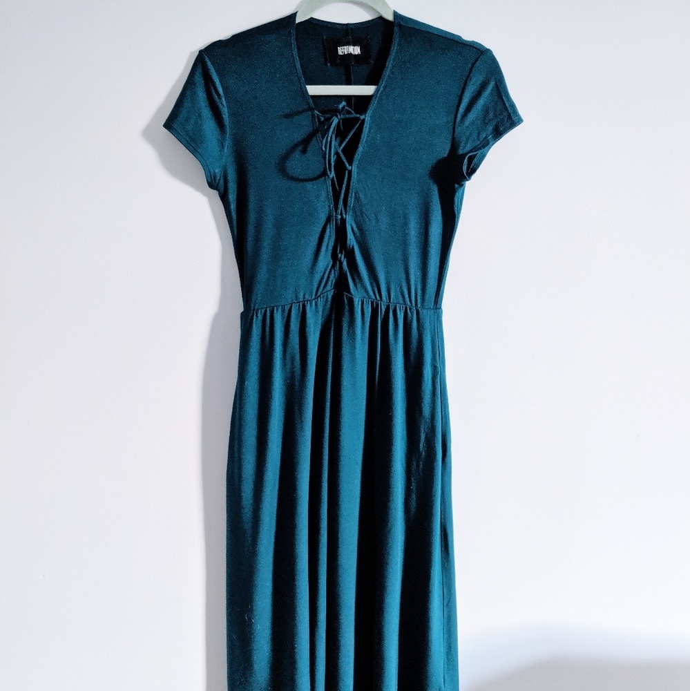 Reformation Lace Up Sandy Midi Swing Dress Size M